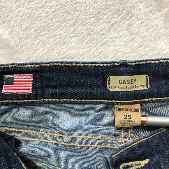 True Religion Made In USA Casey Low Rise Super Skinny Dark Wash Jeans Size 25 - Picture 6 of 15